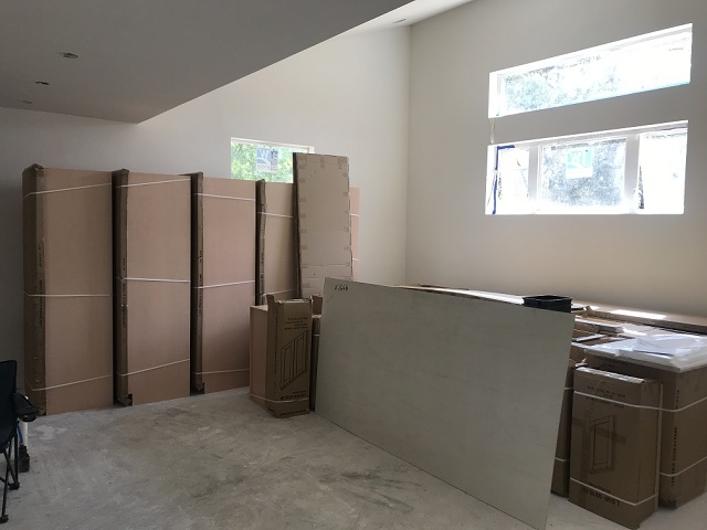 2022-09-19 Cabinets Delivered With Kitchen Peninsula Pipes At Left